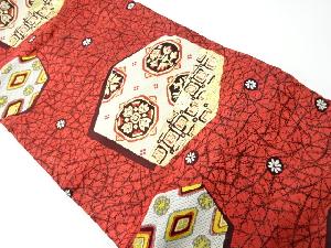 アンティーク　変わり亀甲に花模様織出し名古屋帯（着用可）